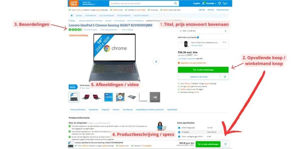 indeling product pagina